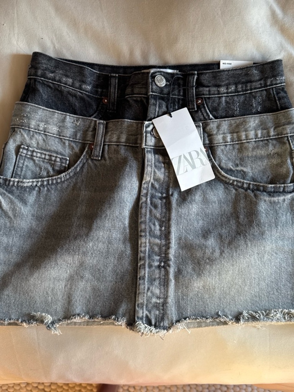 Zara Two-Tone Denim Mini Skirt in Black and Light Gray - Picture 2 of 3